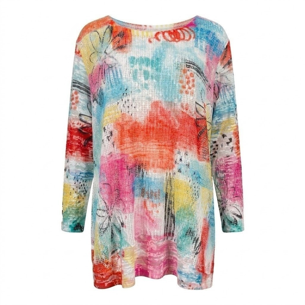 NEW Ali Miles Women's 3X Abstract Art Print Tunic Blouse Multicolor Long Sleeve‎